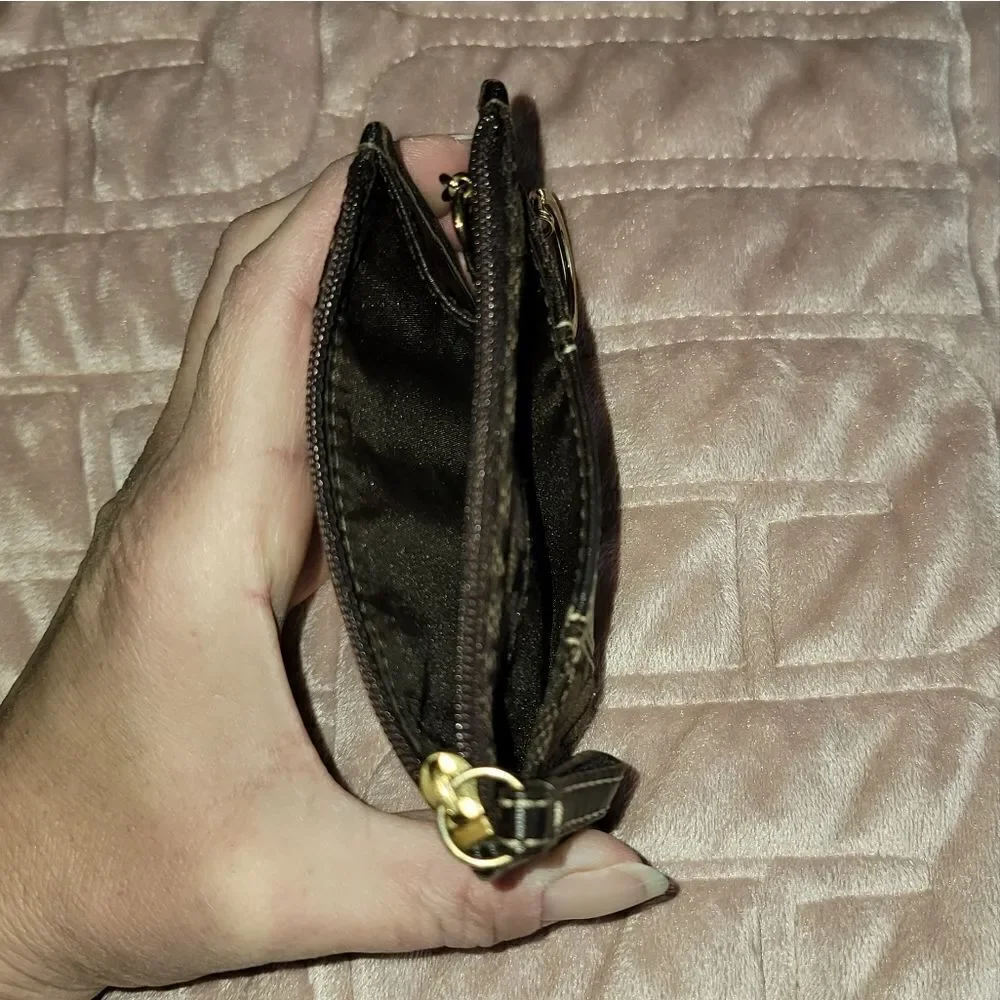 Coach Women’s Signature Brown Zipper Keychain Credit Card Wallet